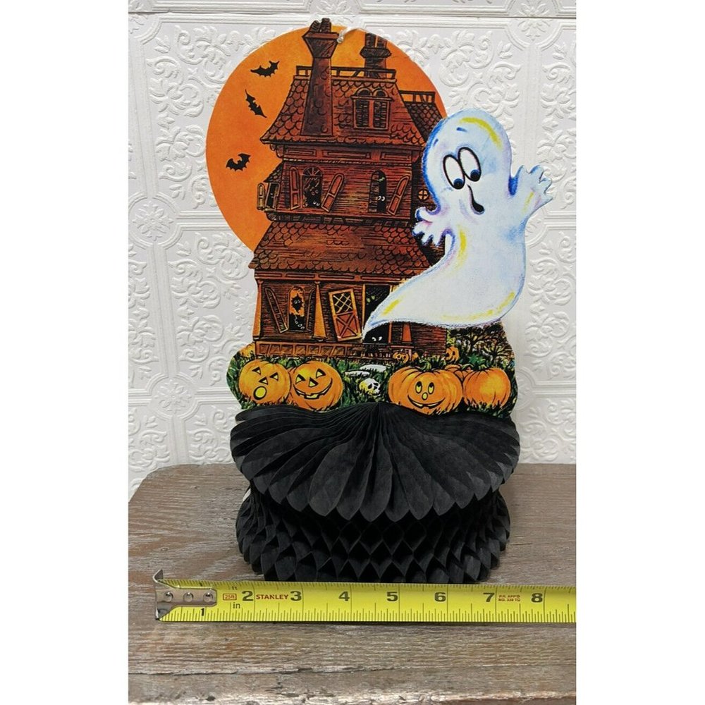 Vintage Halloween Ghost Black Honeycomb Tissue Paper Decoration - Kitschy Fun - Picture 2 of 9
